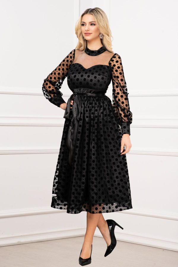 Rochie InPuff de ocazie eleganta neagra din tulle cu buline din catifea Rochie InPuff de ocazie eleganta neagra din tulle cu buline din catifea