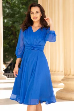 Rochie de ocazie midi albastra in clos Romina cu fir lurex