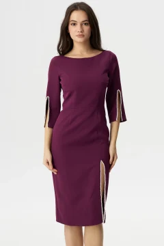 Rochie de ocazie midi Daria mov decorata cu margele