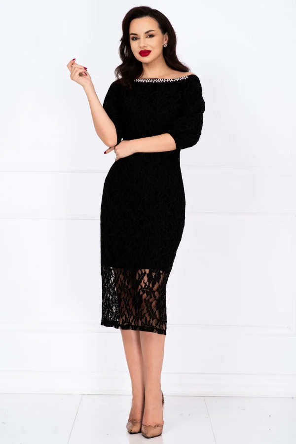 Rochie de ocazie midi din dantela neagra Rochie de ocazie midi din dantela neagra