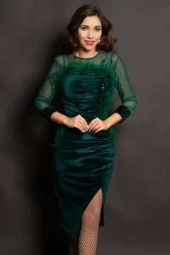 Rochie din catifea verde Noelia cu paiete si fulgi