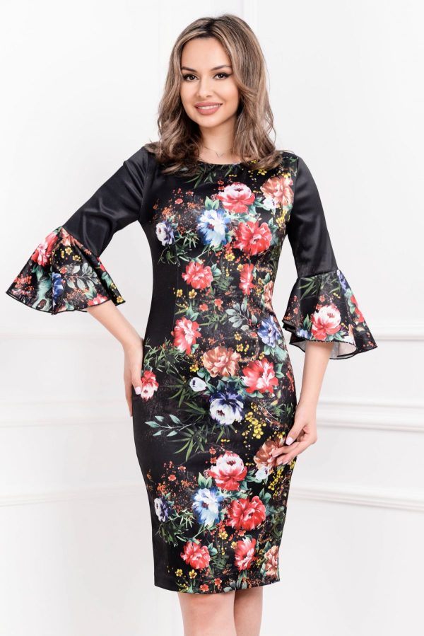Rochie MBG din tafta neagra cu maneci clopot Rochie MBG din tafta neagra cu maneci clopot