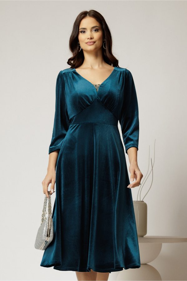 Rochie midi din catifea verde cu decolteu V Rochie midi din catifea verde cu decolteu V