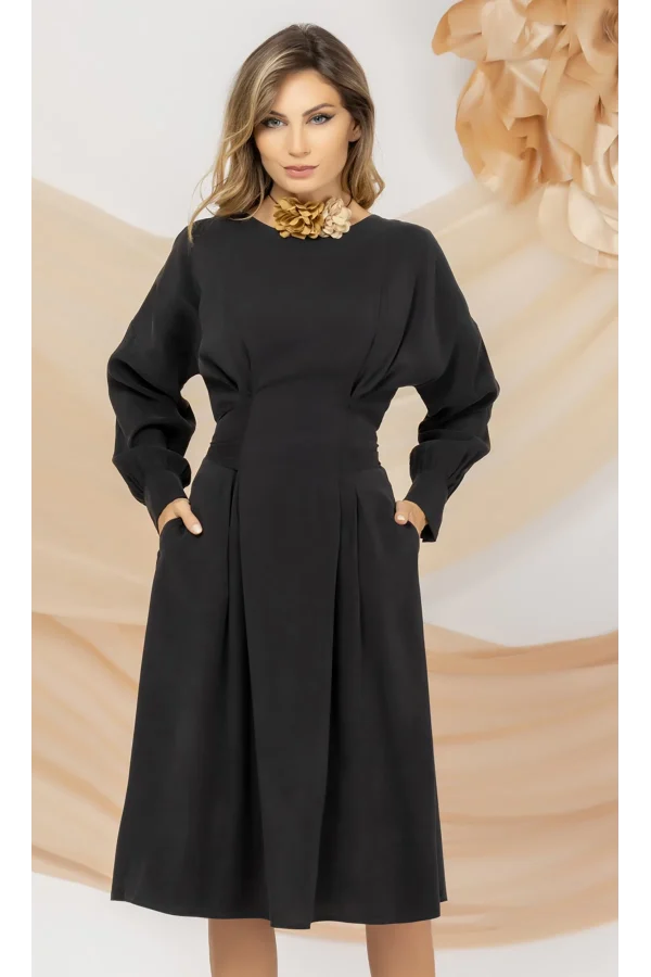 Rochie neagra Pretty Girl de zi din Lyocell Rochie neagra Pretty Girl de zi din Lyocell
