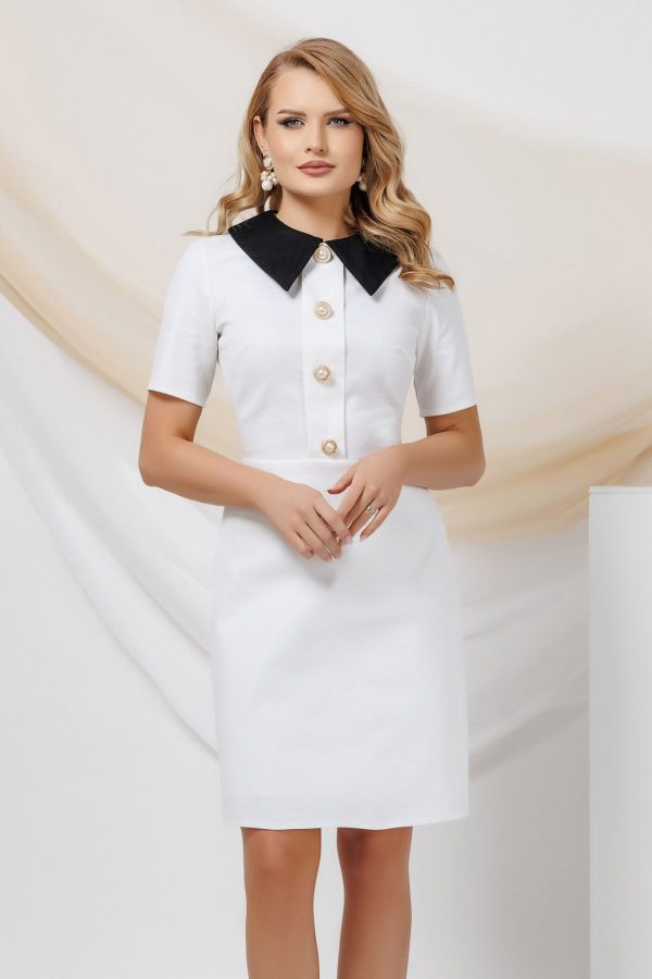 Rochie office Pretty Girl usor evazata din tesatura texturata din bumbac Rochie office Pretty Girl usor evazata din tesatura texturata din bumbac