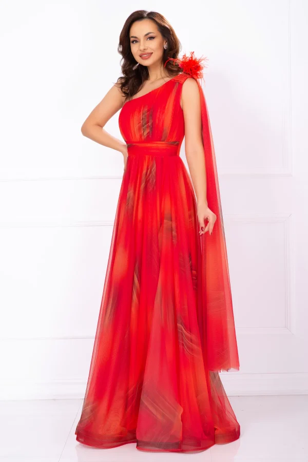 Rochie pretioasa Josephine rosie cu imprimeu tip pictura Rochie pretioasa Josephine rosie cu imprimeu tip pictura