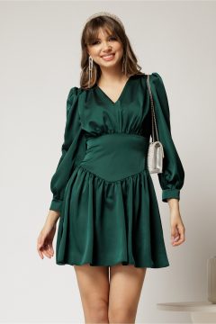 Rochie scurta verde din satin de ocazie