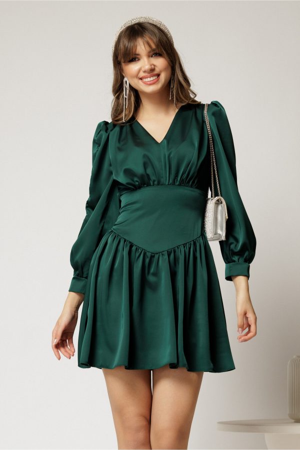 Rochie scurta verde din satin de ocazie