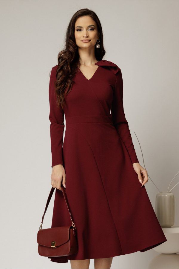 Rochie DY Fashion bordo midi cu funda pe umar Rochie DY Fashion bordo midi cu funda pe umar