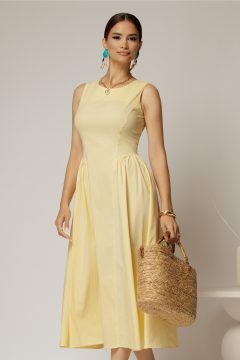 Rochie DY Fashion midi galbena din bumbac cu cret pe solduri